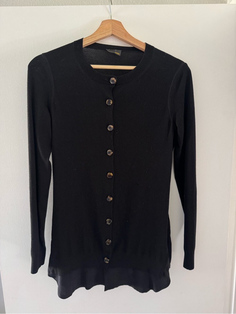 Fendi Early 2000s Black Long-Sleeve Button Cardigan Cashmere & Silk Like New SM